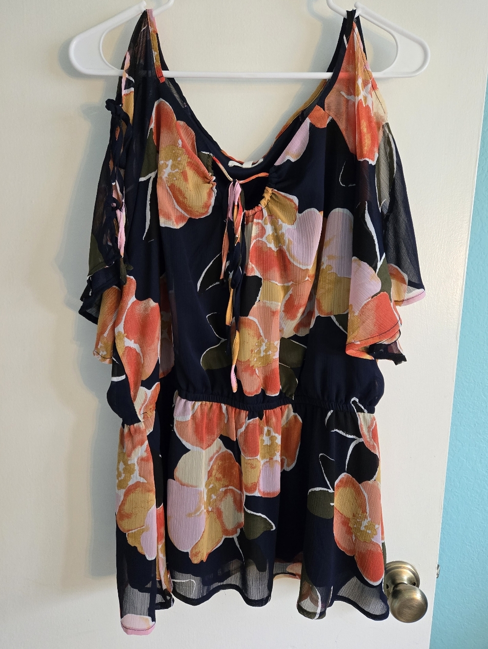 Maurices Floral Cold-Shoulder Tie-Front Blouse Size 0X